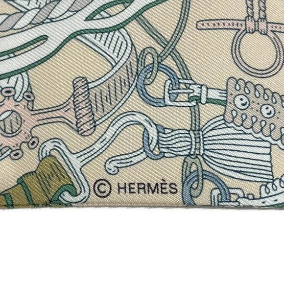 Auth HERMES Twilly - Cream Green Multi Silk Scarf - Picture 4 of 6